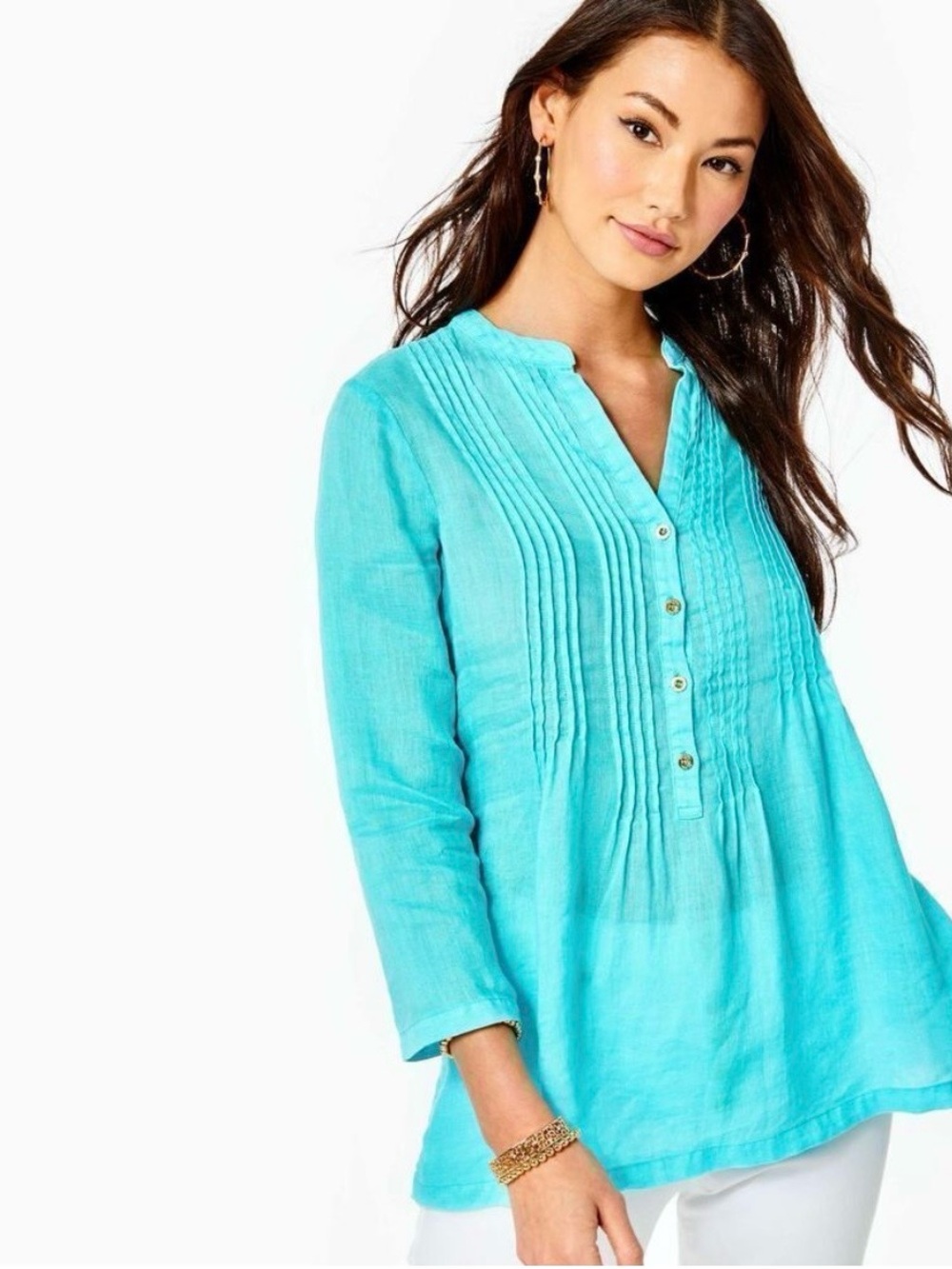 Lilly Pulitzer Linen Sarasota Tunic Top Aqua Blue